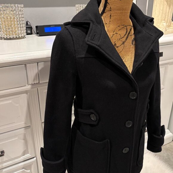 Gap Junior's XS Black wool-blend pea coat with removeable hood - Picture 3 of 8